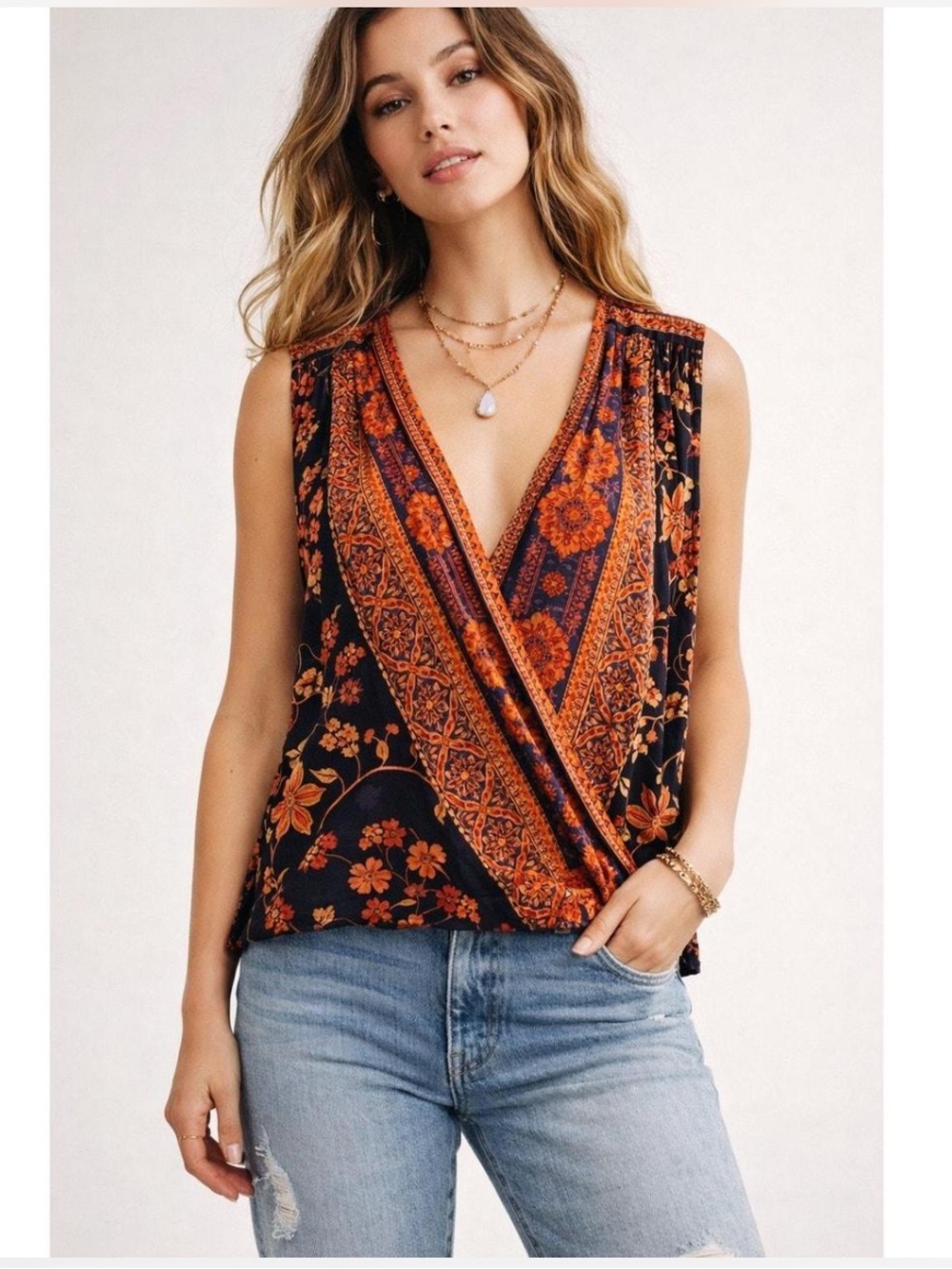 Free People Havana Floral Wrap-Style Sleeveless Top